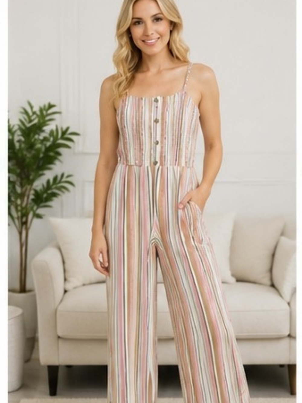 Striped Wide-Leg Jumpsuit in Pastel Multi